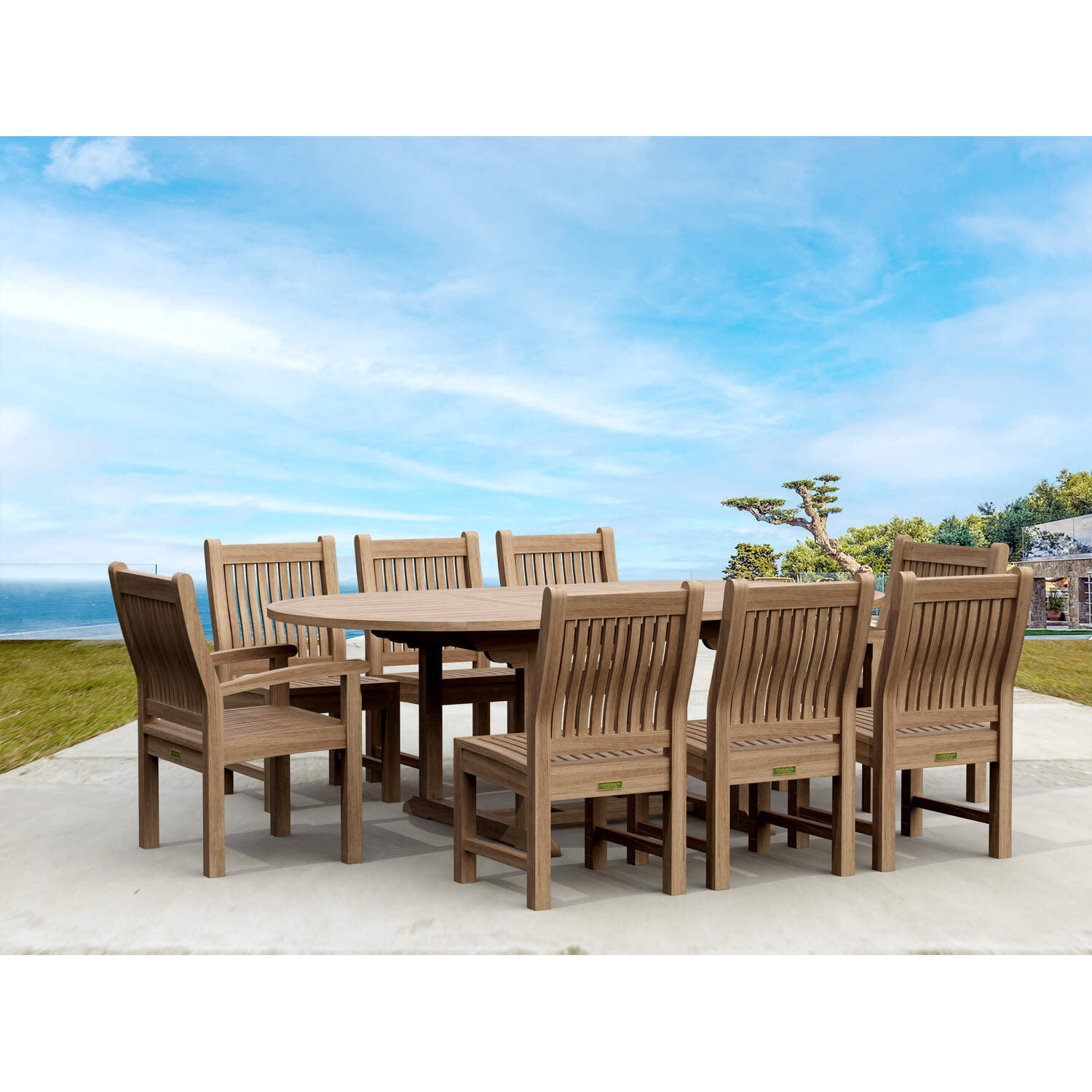 Natural Teak 8-Person Oval Outdoor Dining Set