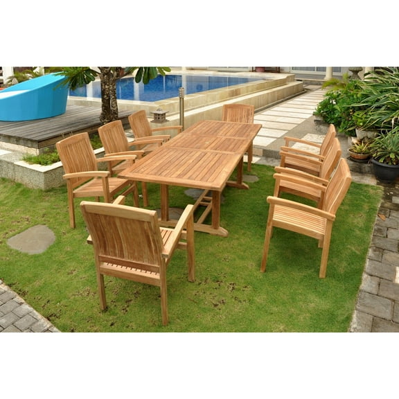Anderson Teak Set-80 94 in. Bahama Rectangular Extension Table & 8 ft. Sahara Stacking Armchair