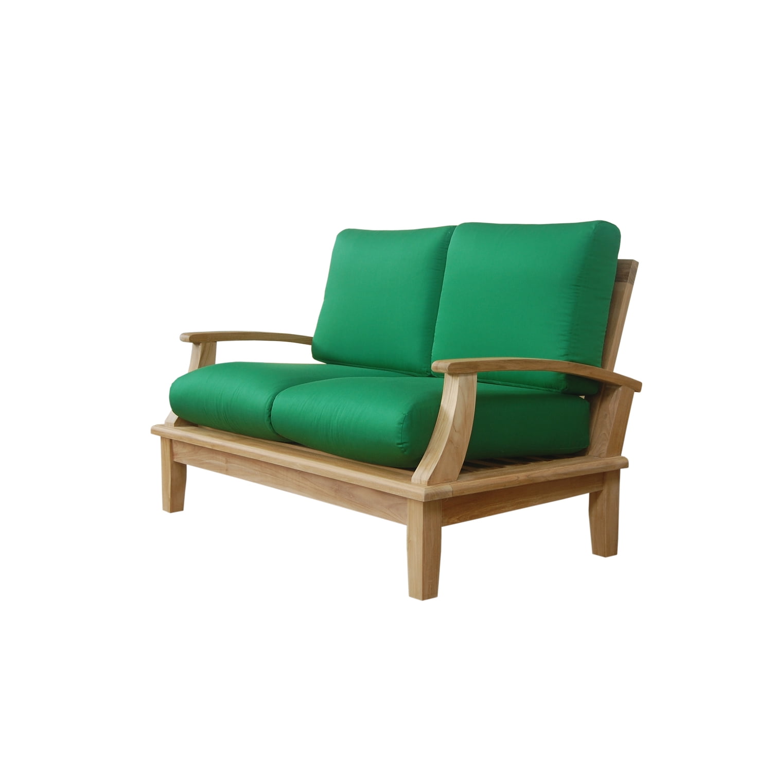 Brianna Teak Wood Loveseat with Green Cushions