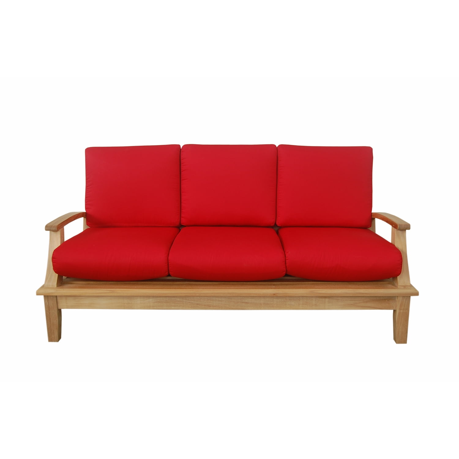 Brianna Teak Three-Seat Sofa with Red Cushions