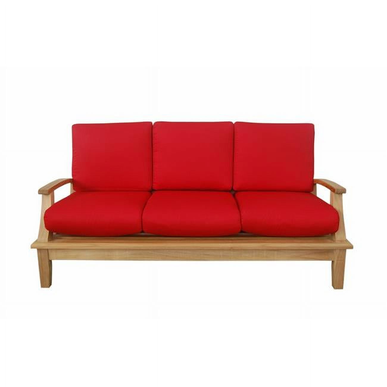 Brianna Teak Three-Seat Sofa with Red Cushions