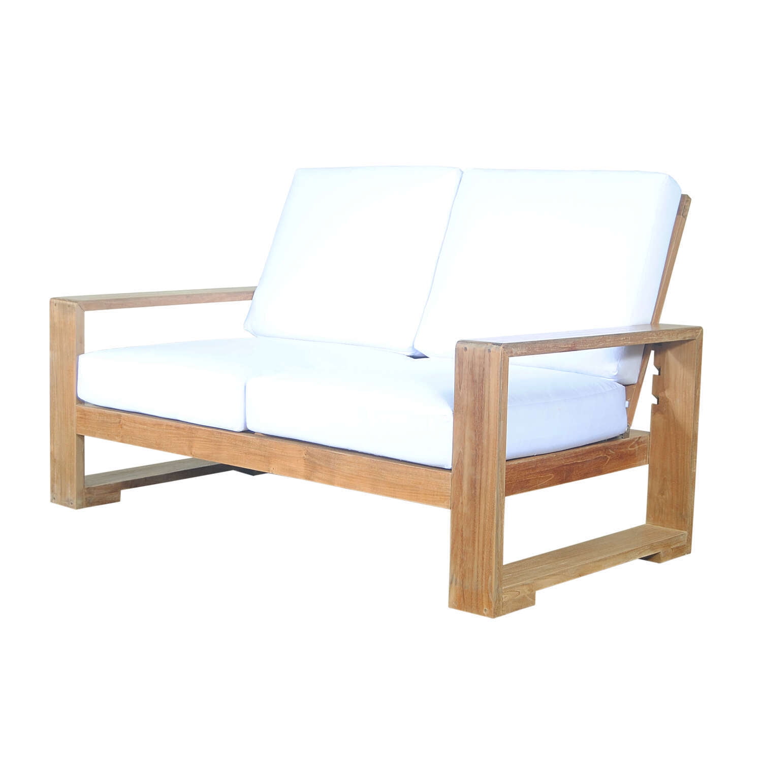 Capistrano Teak Loveseat with Gray Sunbrella Cushions