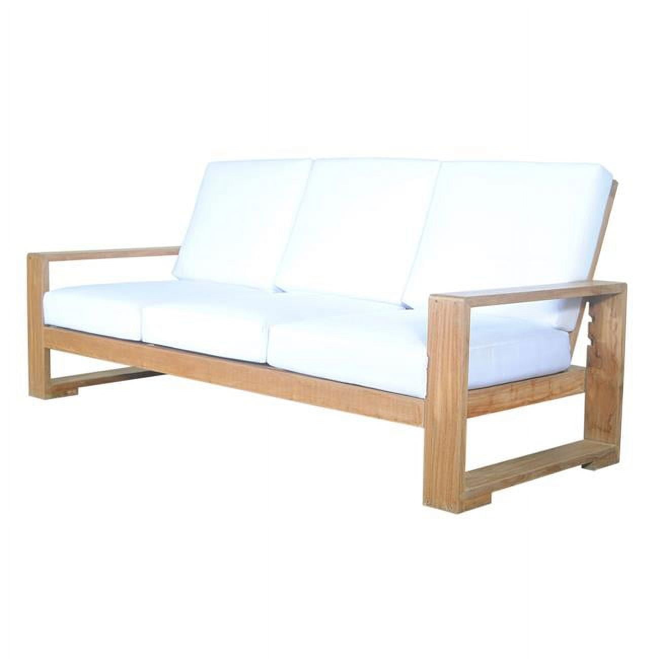 Natural Teak Three-Seat Outdoor Sofa with White Cushions