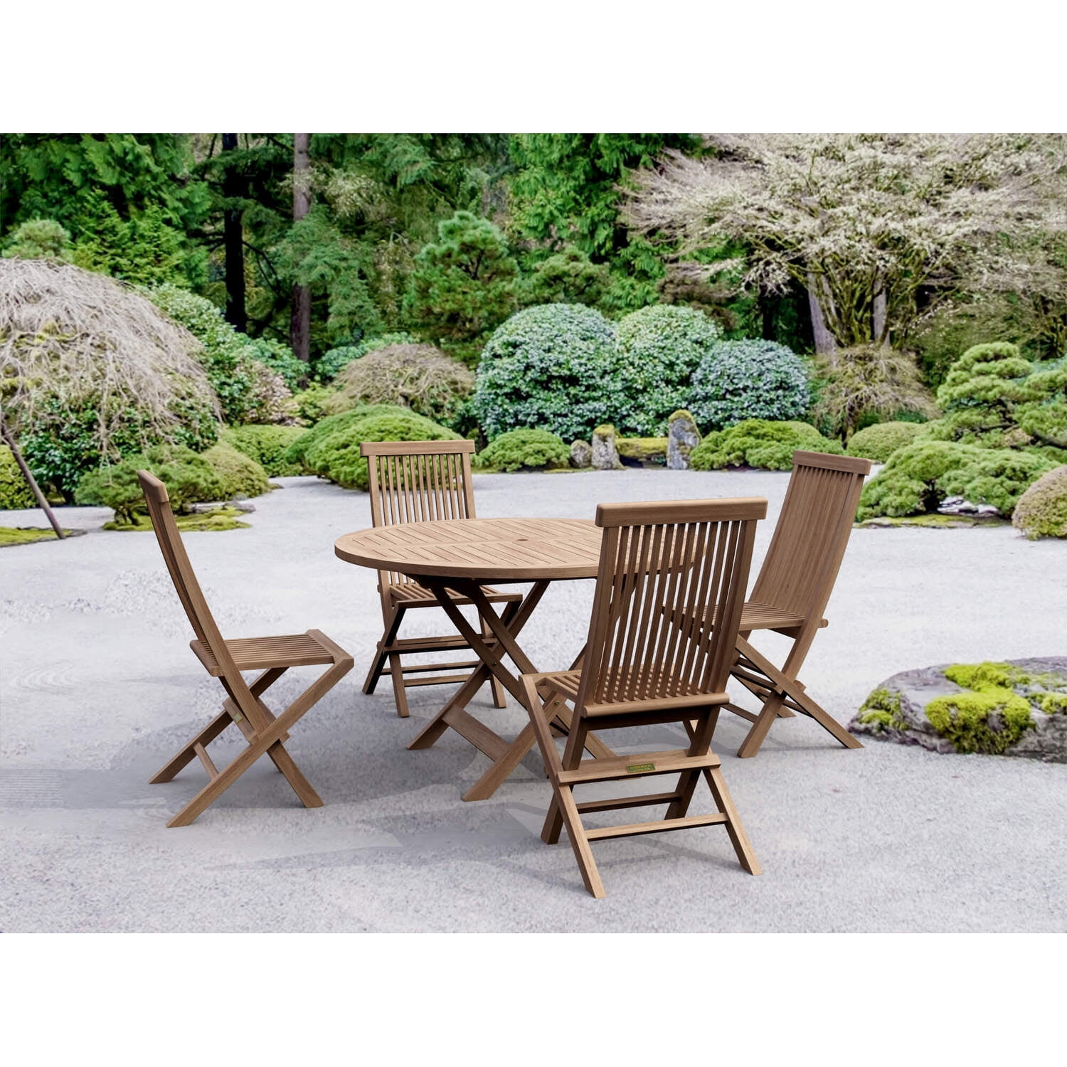 Bahama Natural Teak 5-Piece Folding Outdoor Dining Set