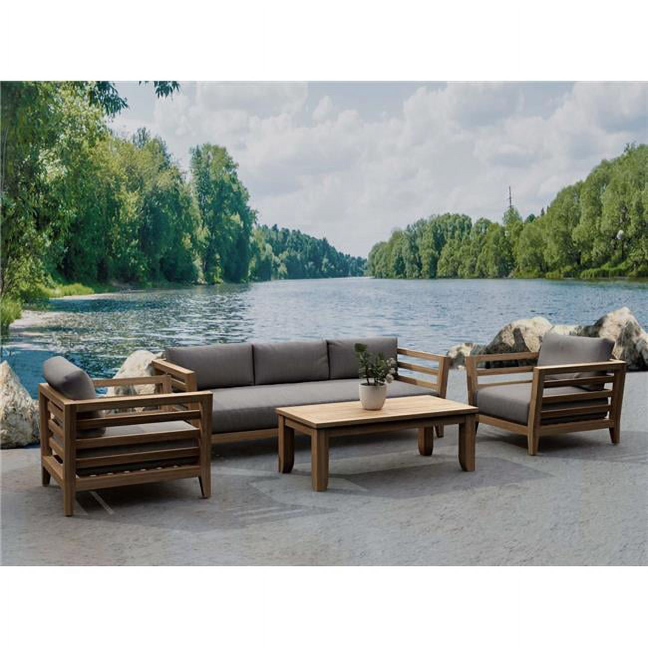 Cordoba 4-Piece Teak Outdoor Conversation Set with Gray Cushions
