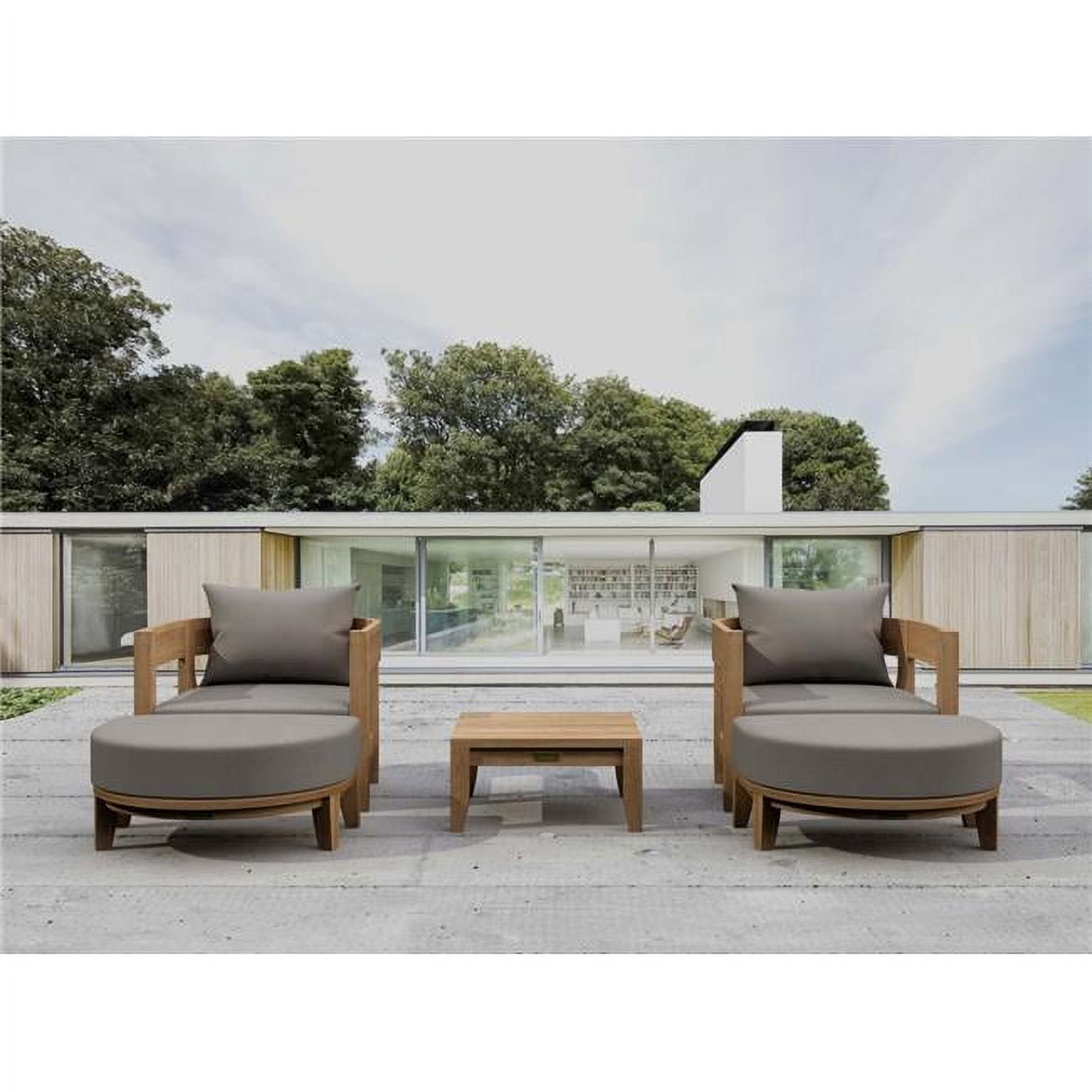 Coronado Teak 5-Piece Deep Seating Set with Gray Cushions
