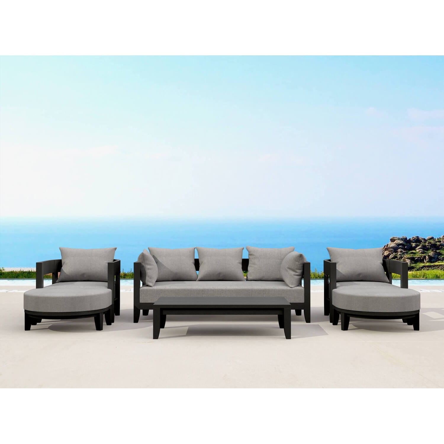 Coronado 6-Piece Teak Outdoor Seating Set with Gray Cushions