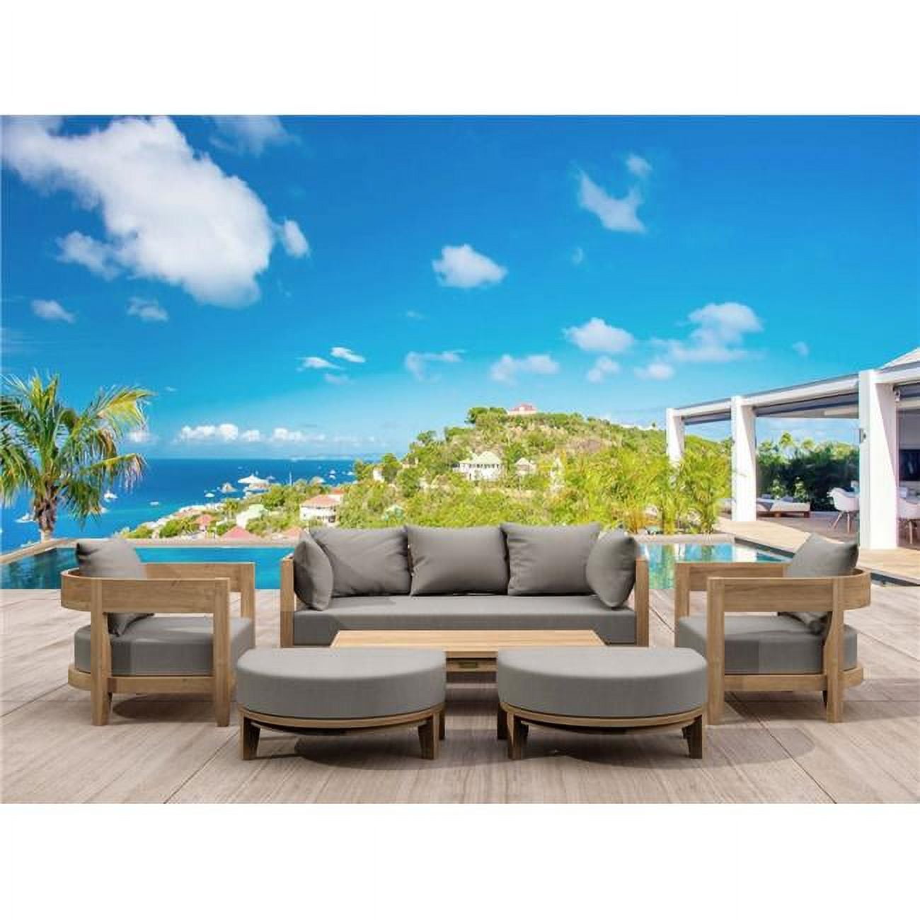 Coronado 6-Piece Teak Outdoor Seating Set with Gray Cushions