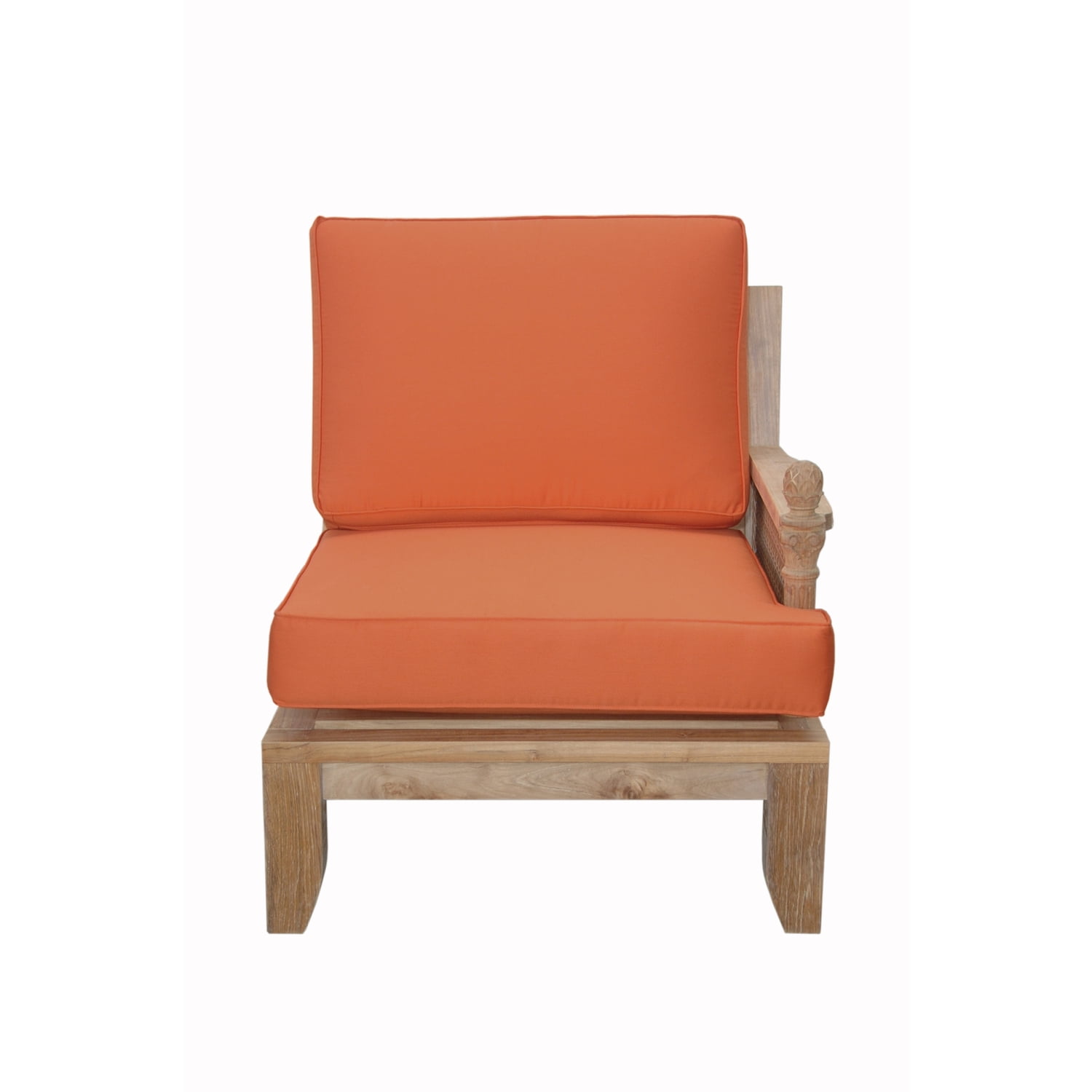 Teak One Arm Lounge Chair with Orange Sunbrella Cushions