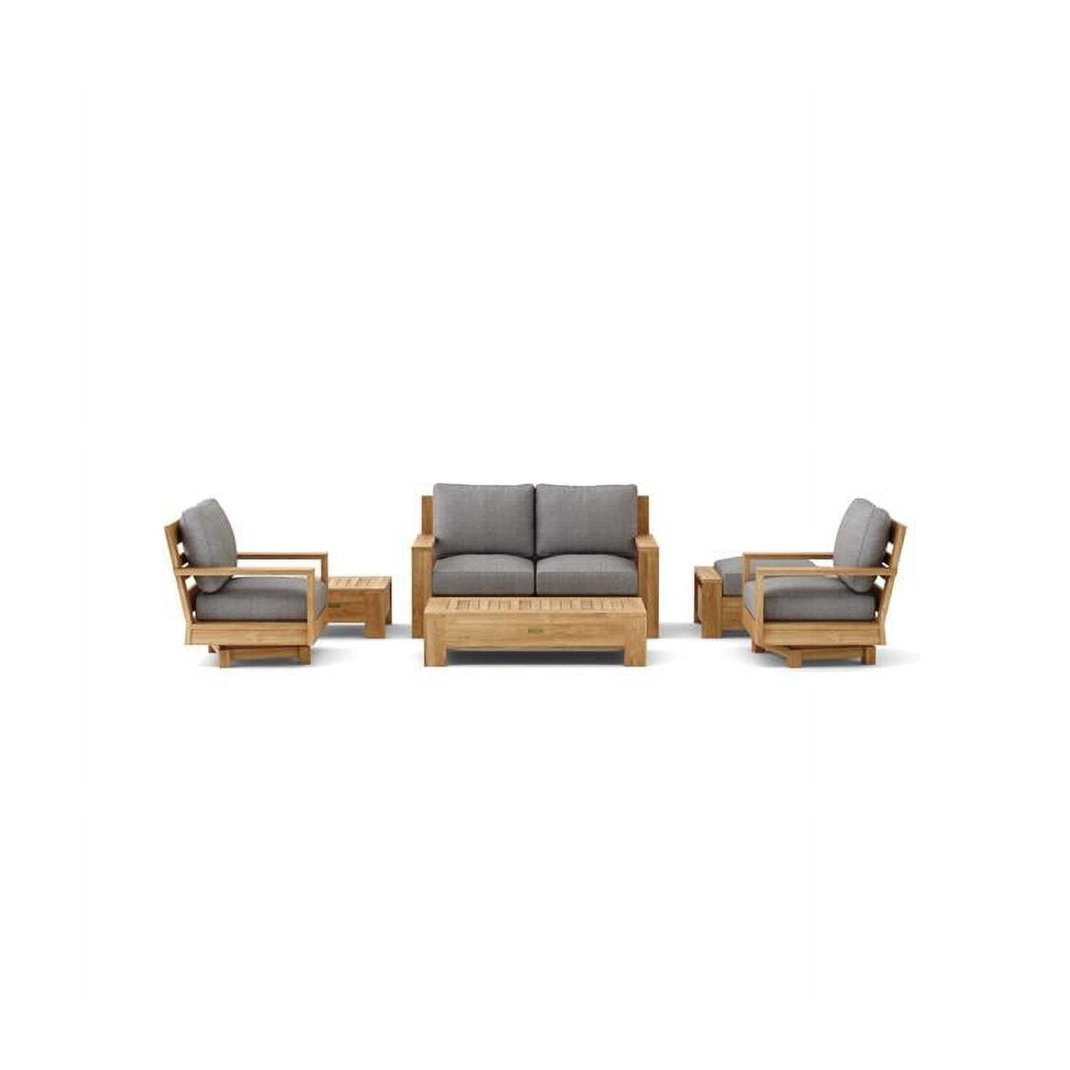 Natural Teak 6-Piece Deep Seating Set with Gray Cushions