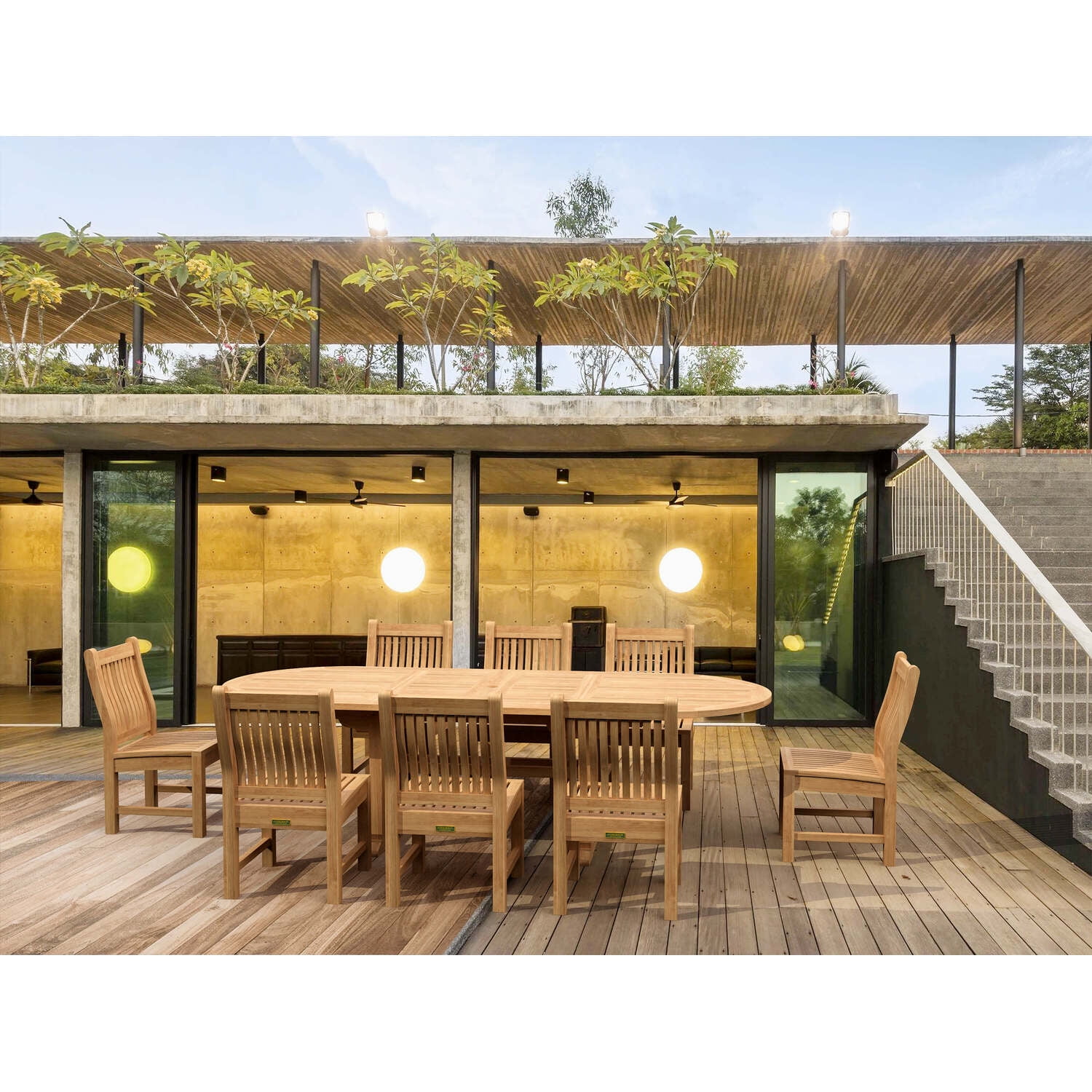 Natural Teak 8-Person Oval Extension Dining Set