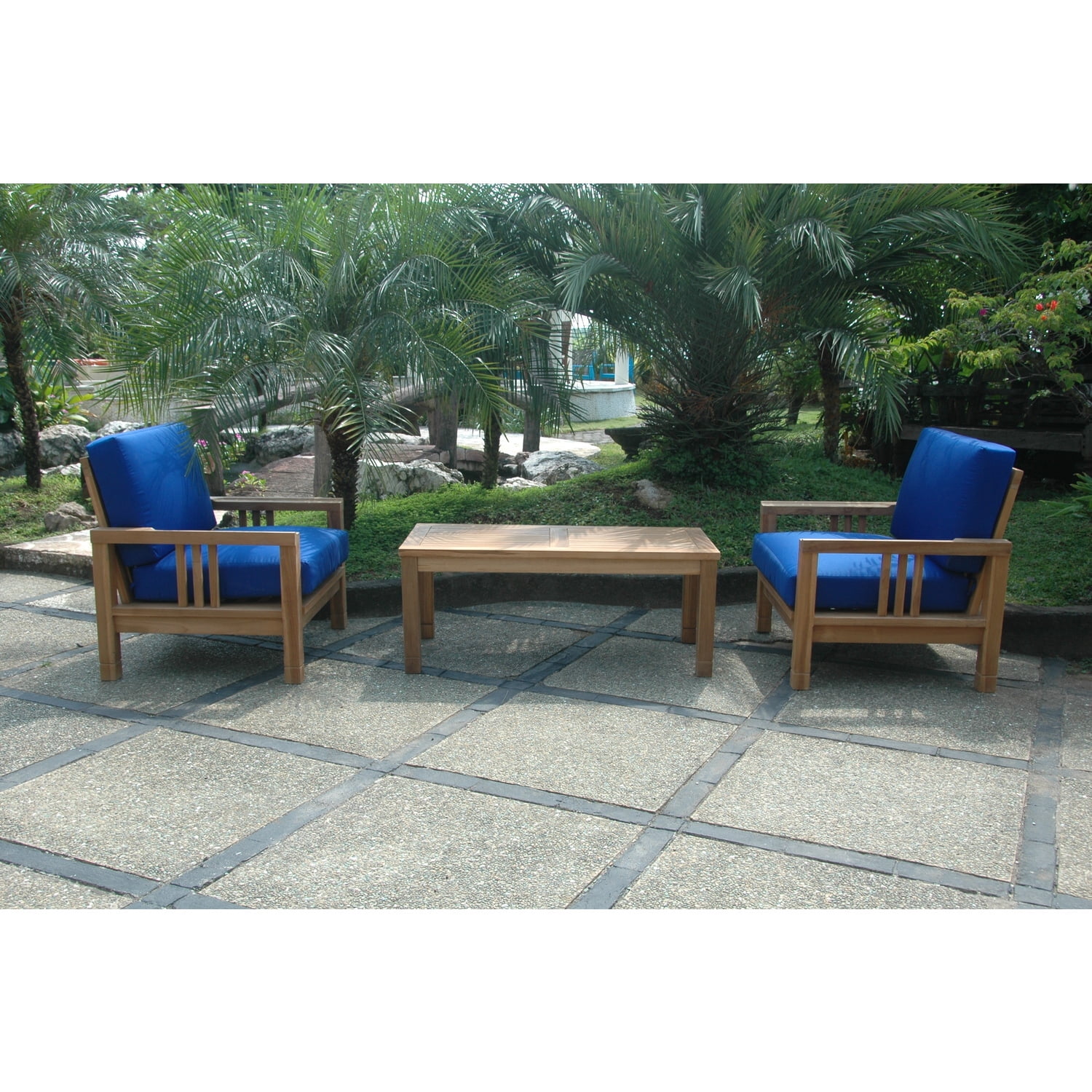 South Bay Teak 3-Piece Outdoor Conversation Set with Gray Cushions