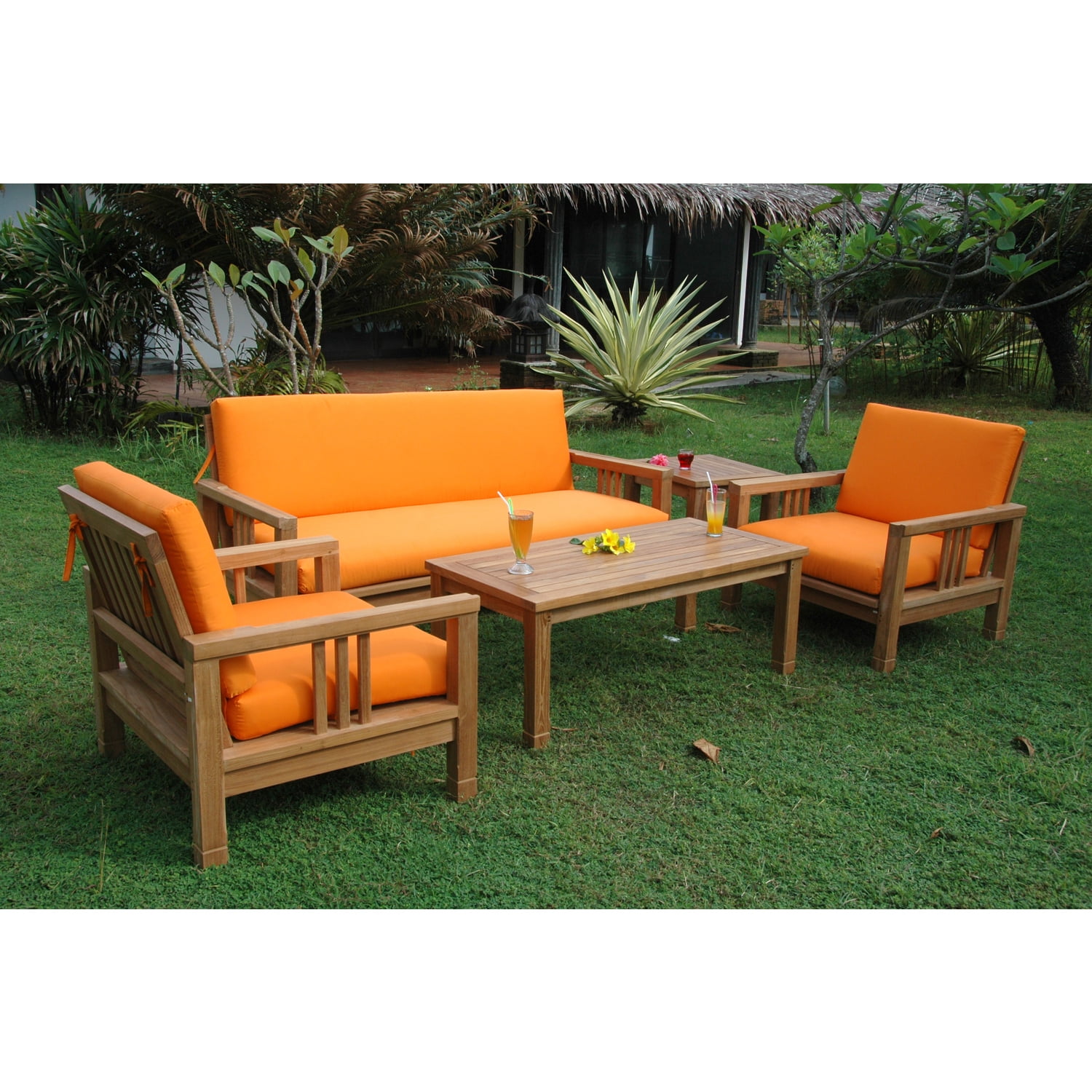 South Bay 5-Person Teak Outdoor Conversation Set with Gray Cushions