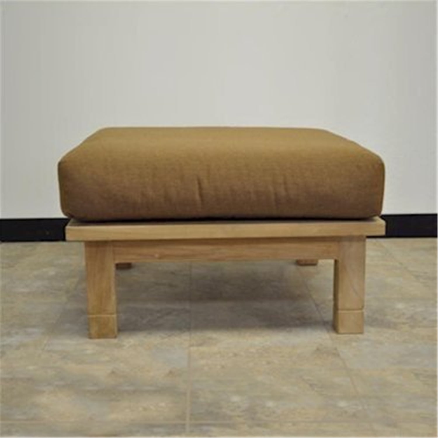 SouthBay Teak Wood Outdoor Ottoman with Sunbrella Cushions