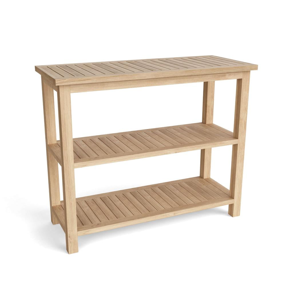 Natural Teak Outdoor Console Table with Shelves