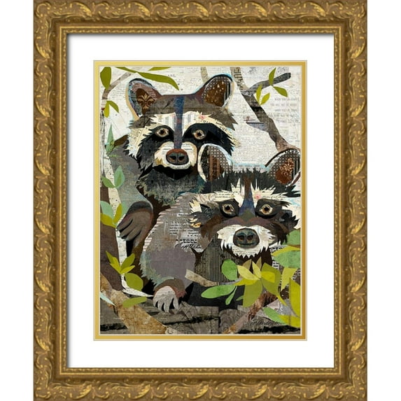 Anderson, Traci 12x14 Gold Ornate Wood Framed with Double Matting Museum Art Print Titled - Raccoons