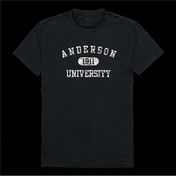 Anderson University Trojans Distressed Arch College T-Shirt, Black - Medium