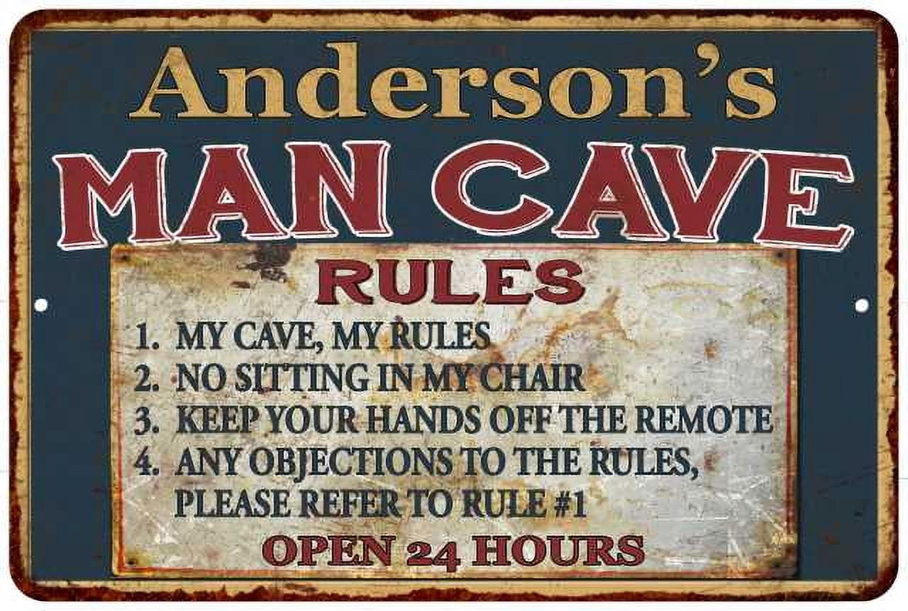 Anderson's Man Cave Rules Chic Rustic Green Sign Home 8x12 Metal ...