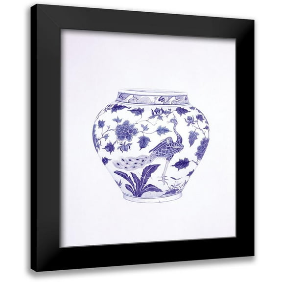 Anderton, Caroline 12x13 Black Modern Framed Museum Art Print Titled - Peacock and Peonies Wine Jar