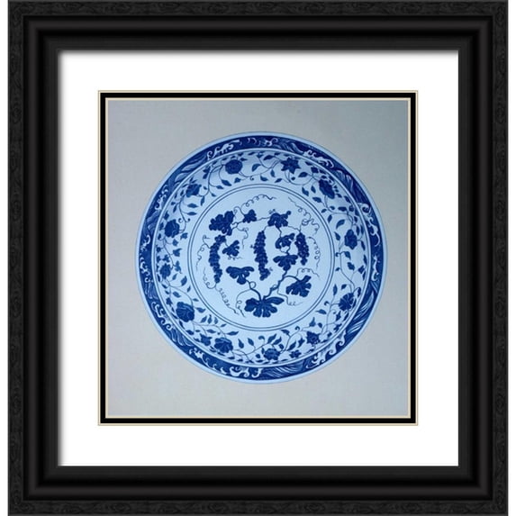 Anderton, Caroline 20x21 Black Ornate Wood Framed with Double Matting Museum Art Print Titled - Ming, Vine and Grape Platter