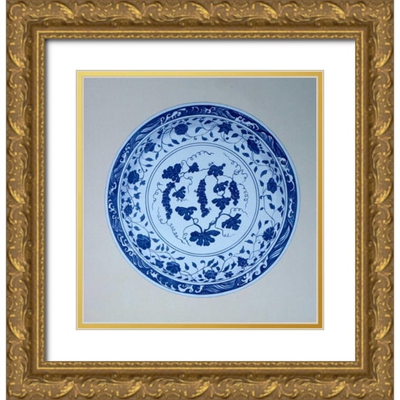 Anderton, Caroline 20x21 Gold Ornate Wood Framed with Double Matting Museum Art Print Titled - Ming, Vine and Grape Platter