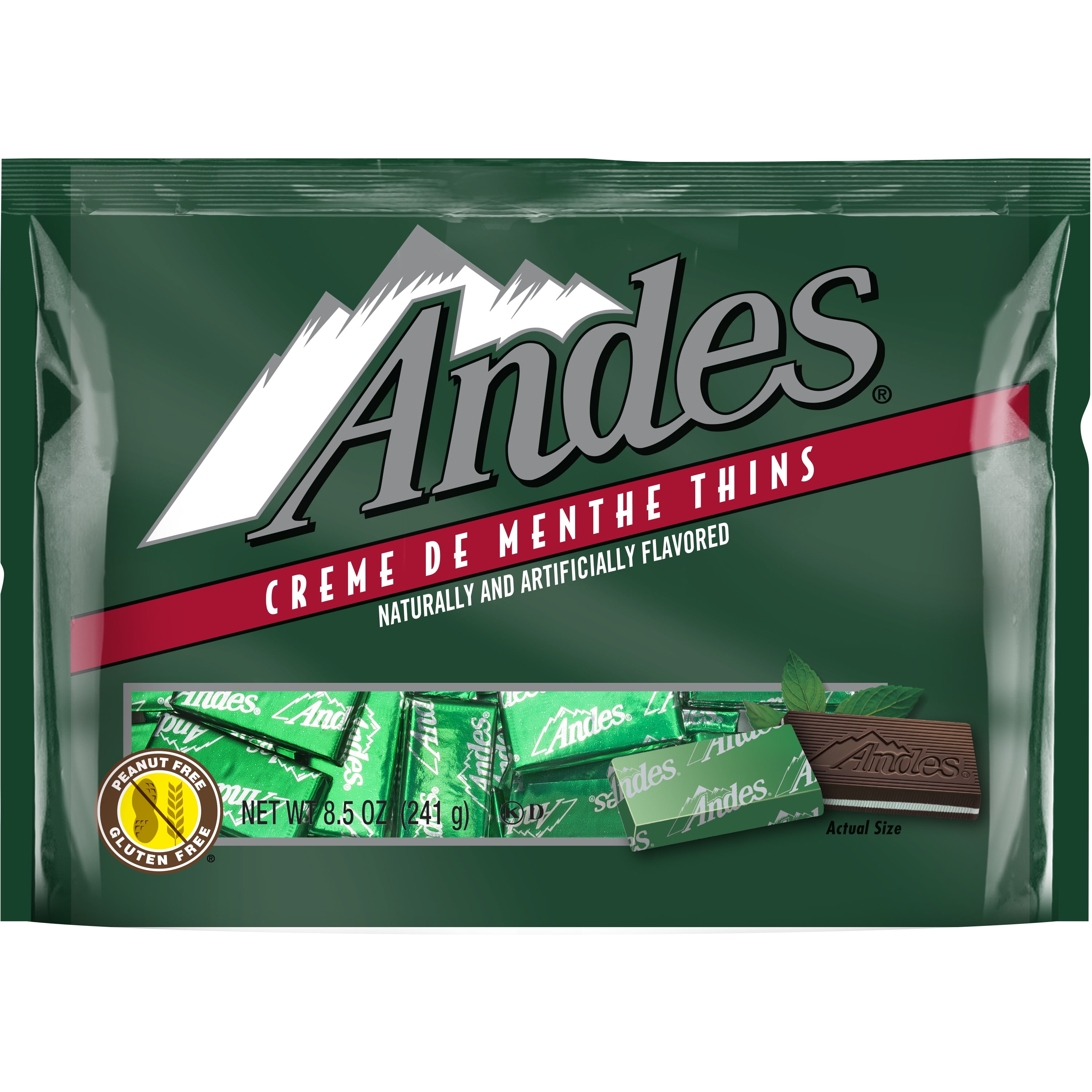 Andes, Crme de Menthe, Mint Chocolate Candy, 8.5 oz. Gluten Free & Peanut Free. Contains Milk.