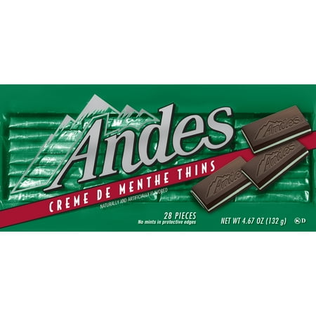 Andes Crème de Menthe Thin Mints, 4.67 oz. Peanut Free, Gluten Free. Contains Milk.