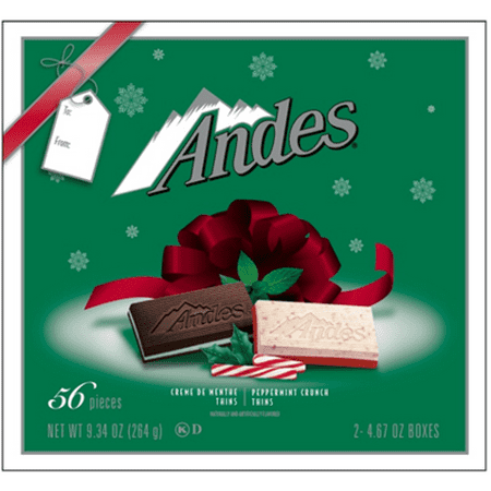 Andes, Creme de Menthe & Peppermint Crunch Thins, 4.67 oz. Gift Box. Contains Milk. Peanut Free. Gluten Free.