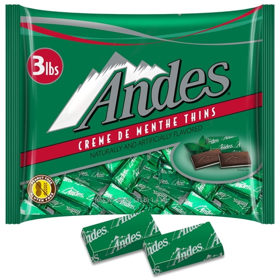 Andes Creme De Menthe Thin Mints - 3 Pounds of Bulk After Dinner Mints - Rectangular Chocolate Sandwich Mint Candies - 48 Oz Bag