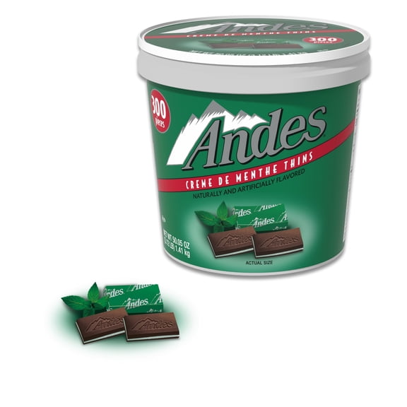 Andes Creme De Menthe Thin Mints - 300 Count - Bulk After Dinner Mints - Rectangular Chocolate Sandwich Mint Candies - 3.12 LB Tub