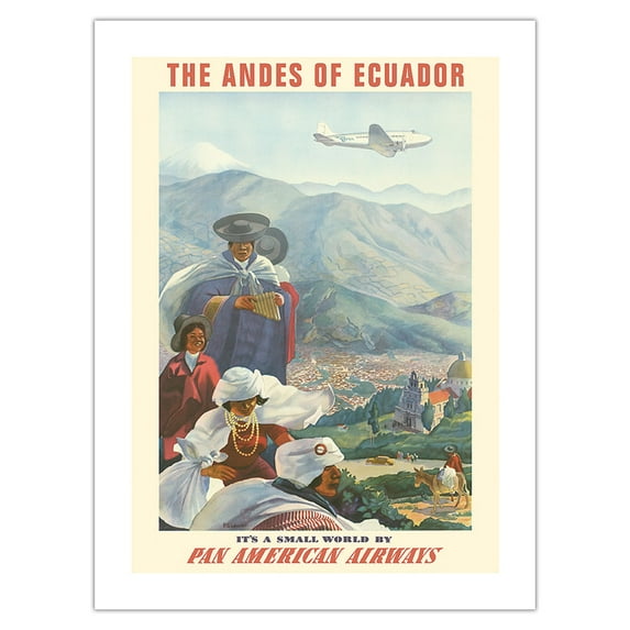The Andes of Ecuador - South America - Vintage Airline Travel Poster by Paul George Lawler c.1939 - Fine Art Matte Paper Print (Unframed) 24x32in