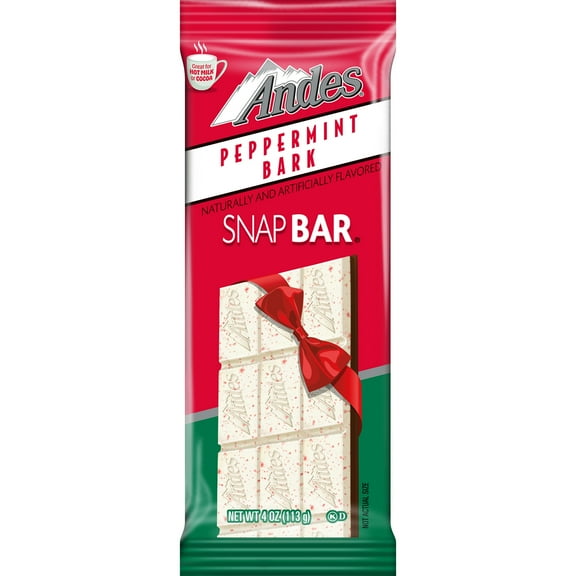 Andes, Peppermint Bark XL Bar, 4 oz. Peanut Free, Gluten Free. Contains Milk and Soy.
