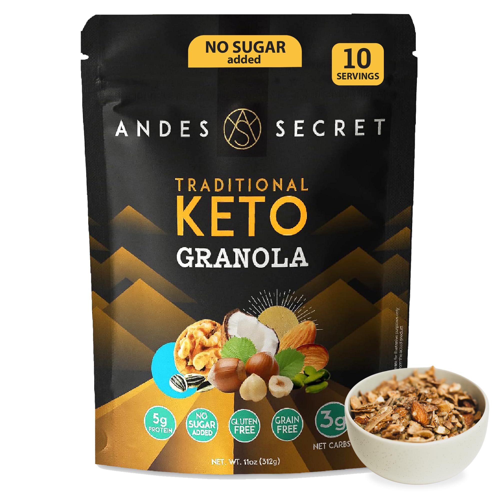 Andes Secret Low Calorie STF9 Granola High Protein Cereal, Keto Low