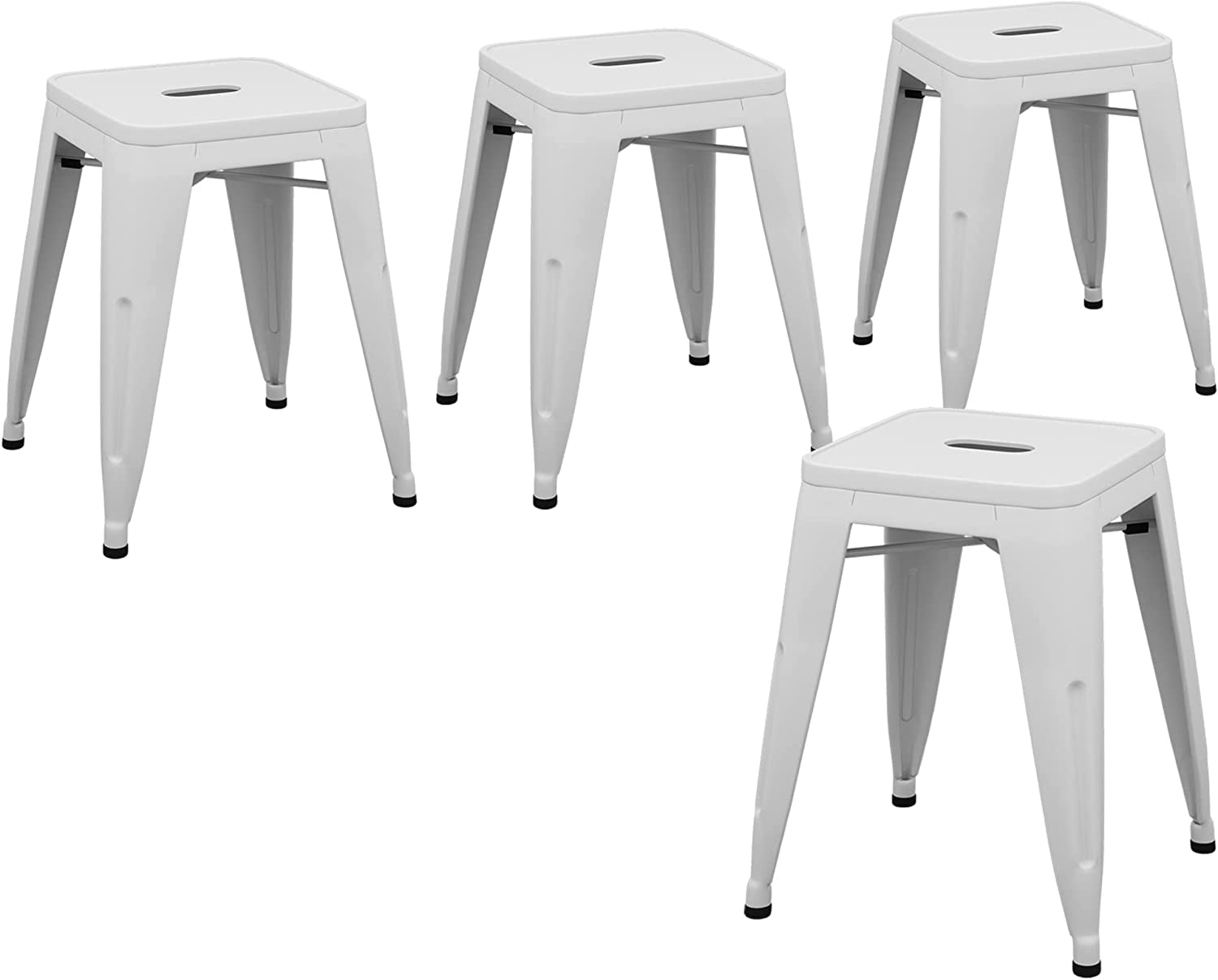 Andeworld 18 Modern Industrial Metal Stools Classroom Stools Stackable Dining Chair Kids Short Stools Set of 4 White