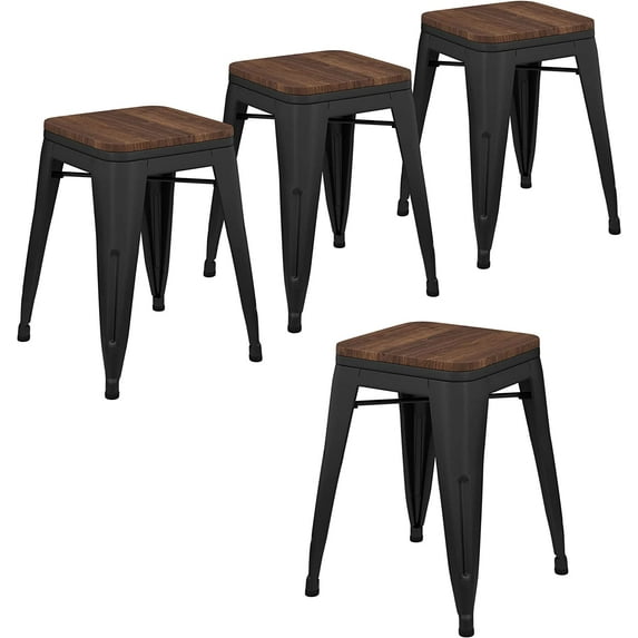 Andeworld 18 inch Stools Metal Dining Chairs Set of 4 Stackable Kids Stools Short Stools Bar Stools Classroom Stools (18 inch, Black)