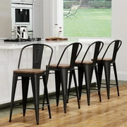 Andeworld 24 Bar Stools Set of 4,Counter Height Bar Stools with Larger Seat,Bar Stools with Back,Black Metal Bar Stools with Removable Back,Farmhouse Bar Stools,High Back Kitchen Bar Stools Chair