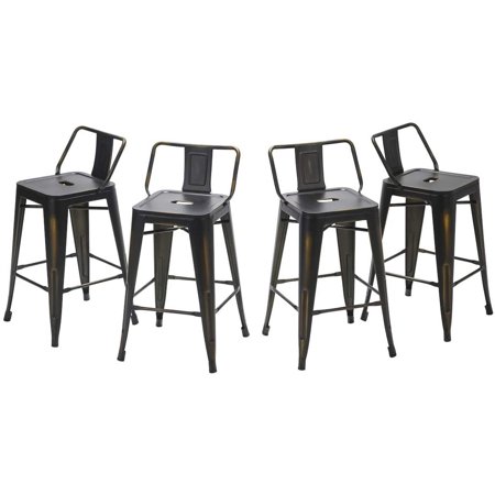 Andeworld 24" Low Back Distressed Gold Bar Stools Metal Barstools Counter Height Stools [Set of 4]