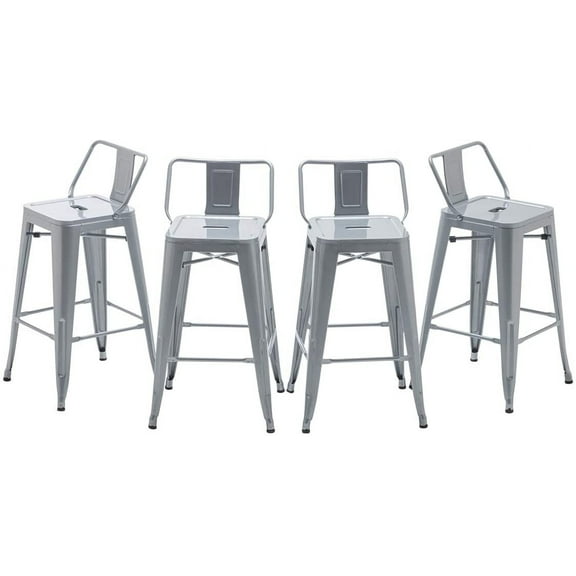 Andeworld 24" Low Back Metal Counter Stool Height Bar Stools [Set of 4] Barstools, Silver