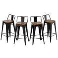 thumbnail image 1 of Andeworld 24" Metal Barstools Set of 4 Counter Height Bar Stools with Back (24" Seat Height, Wooden Top Low Back Matte Black), 1 of 8