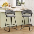 thumbnail image 1 of Andeworld 26'' Bar Stools with Woven Back set of 2, Modern Velvet Barstools with Upholstered Seating, Counter Height Barstool in U-Footrest, Gray, 1 of 7