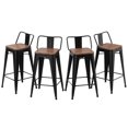 thumbnail image 1 of Andeworld 26" Metal Barstools Set of 4 Counter Height Bar Stools with Back (26" Seat Height, Wooden Top Low Back Matte Black), 1 of 8
