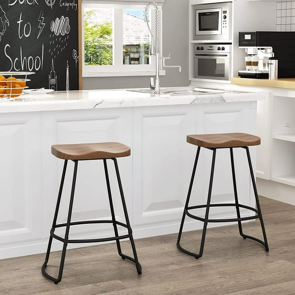 Andeworld 26" Swivel Bar Stools Set of 2 Industrial Counter Height Stools with Wooden Seats Modern Metal Barstools