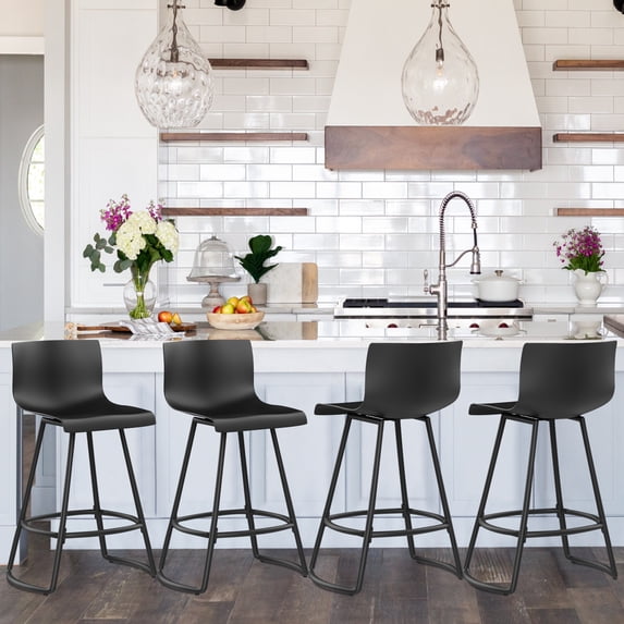 Andeworld 26" Swivel Bar Stools with Backs Plastic Counter Height Stools with Metal Legs (Set of 4, Black)