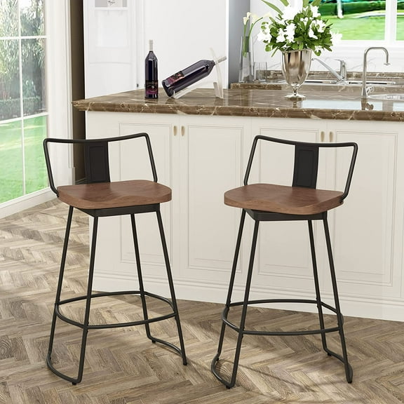 Andeworld 26" Swivel Bar Stool with Backs, Matte Black (Set of 2)