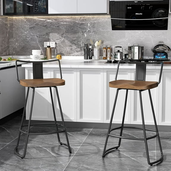 Andeworld 30" Bar Stools Set of 2 Swivel Counter Height Stools with Backrests Indurstrial Metal Bar Stools