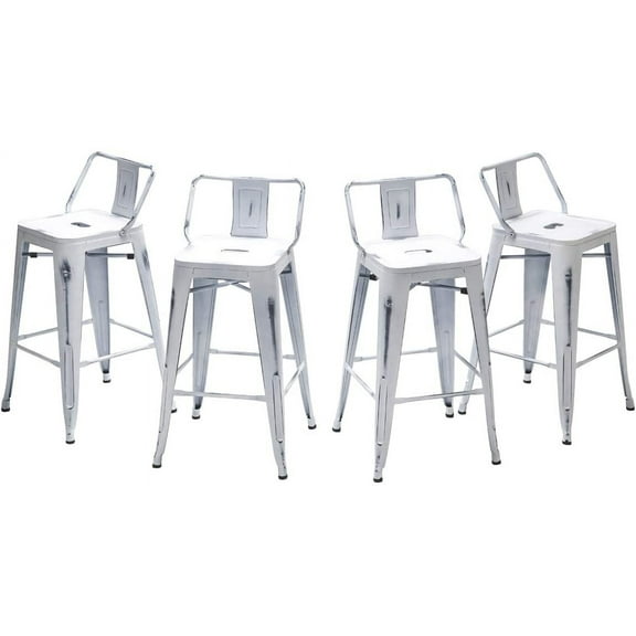 Andeworld 30" Low Back Distressed White Bar Stools Metal Barstools Counter Height Stools [Set of 4]