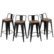 Andeworld 30" Metal Barstools Set of 4 Counter Height Bar Stools with Back (30" Seat Height, Wooden Top Low Back Matte Black) price history and forecast - Andeworld YC0711