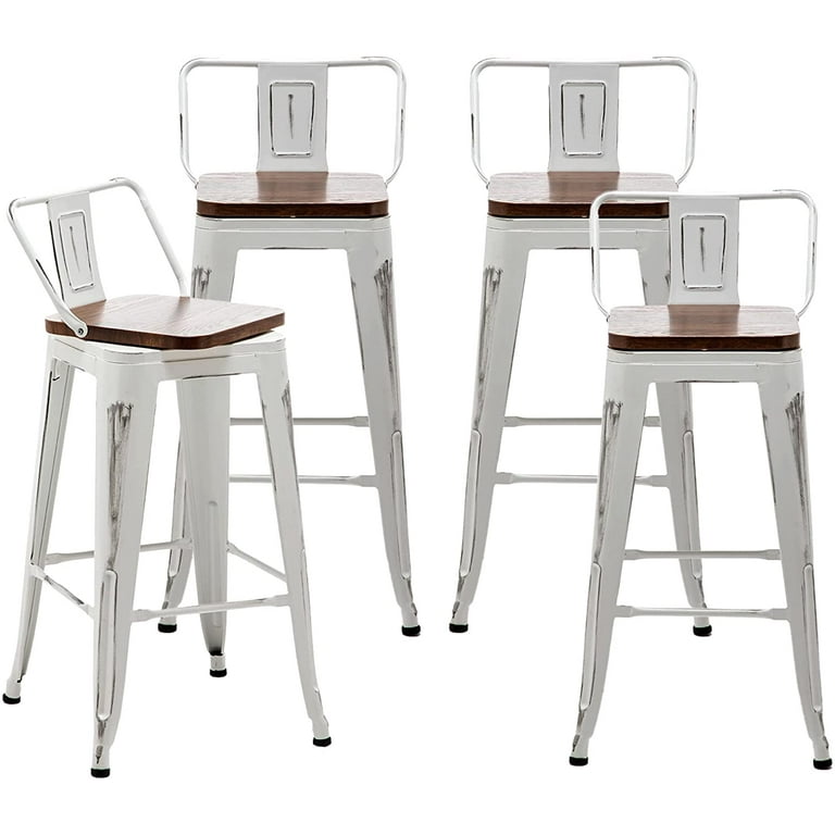 Andeworld 30 Swivel Metal Bar Stools Set of 4 Counter Height Barstools Industrial Dining Bar Chairs with Modern Wooden Seat Low Back Distressed White Walmart