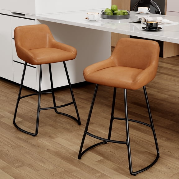 Andeworld 30'' Bar Stools with Back, Modern Counter Height Stools with Footrest, Set of 2, Faux Leather Seat, Brown
