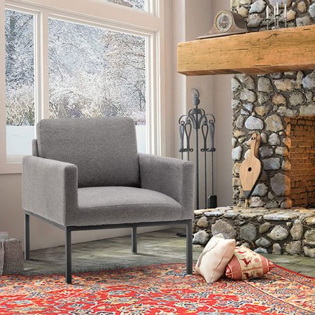 Andeworld Accent Chair, Midcentury Modern Living Room Chairs, Upholstered Sofa Armchair for Reading,Lounging, Living Room Bedroom Apartment (Grey)